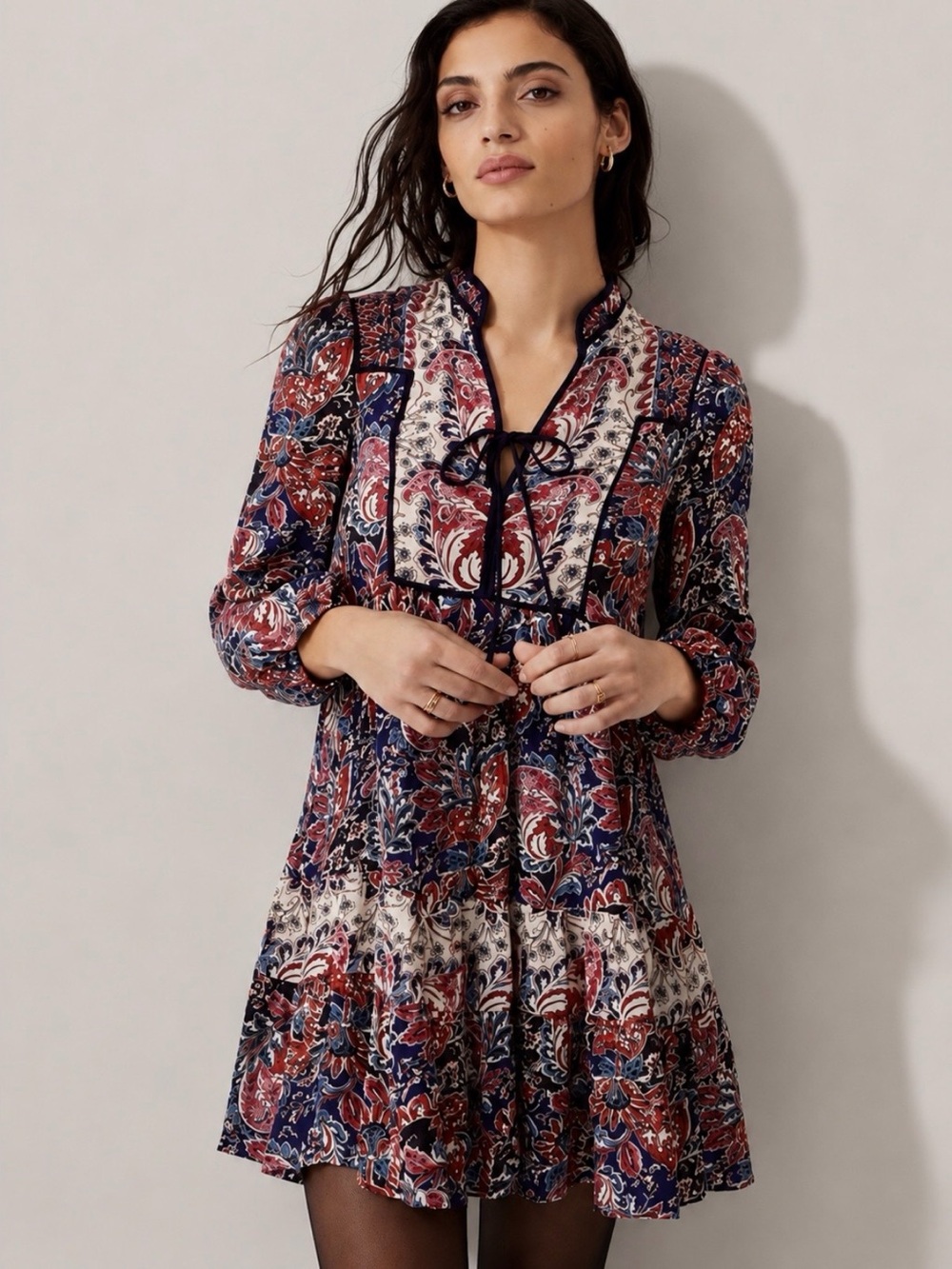 Anthropologie Somserset Paisley Floral Babydoll Mini Dress Size M